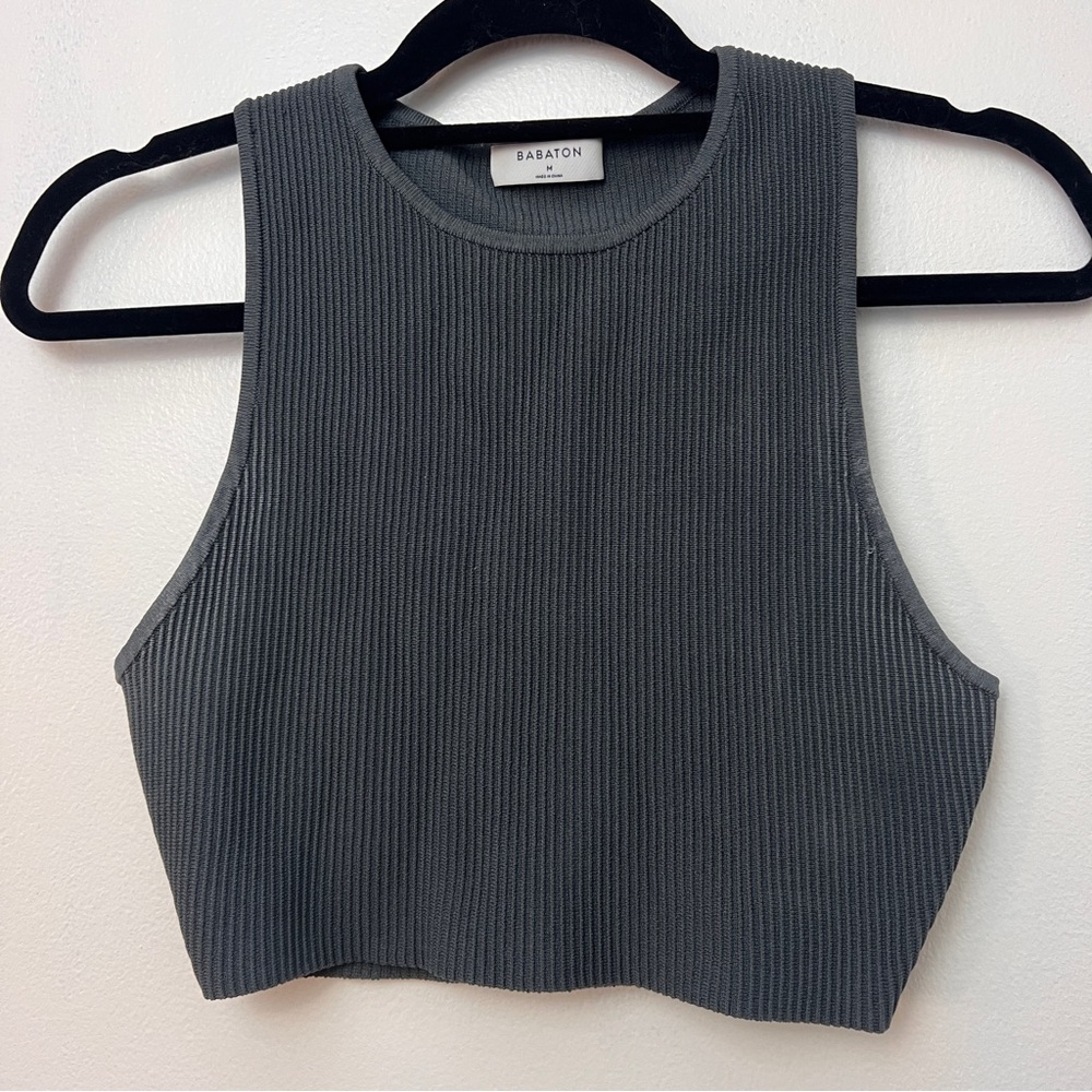 Babaton Sculpt Knit Muscle Cropped Tank Charcoal/Blue